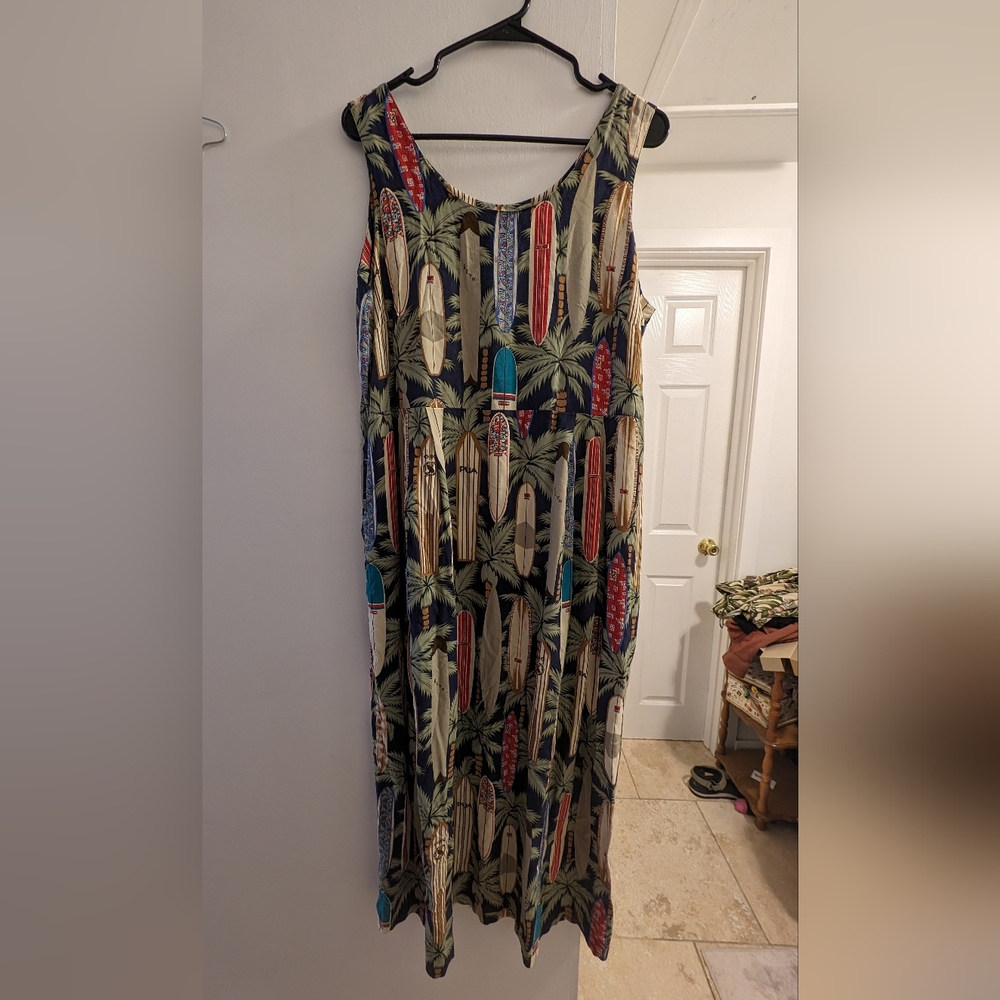 Reyn Spooner Hawaiian Dress Large Surfboard Vacation Tropical Rayon Summer